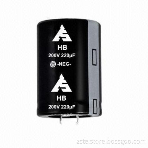 Snap-in Aluminum Electrolytic Capacitor for Switching Power/Inverter Smoothing, 200V, 220uf, 3000H